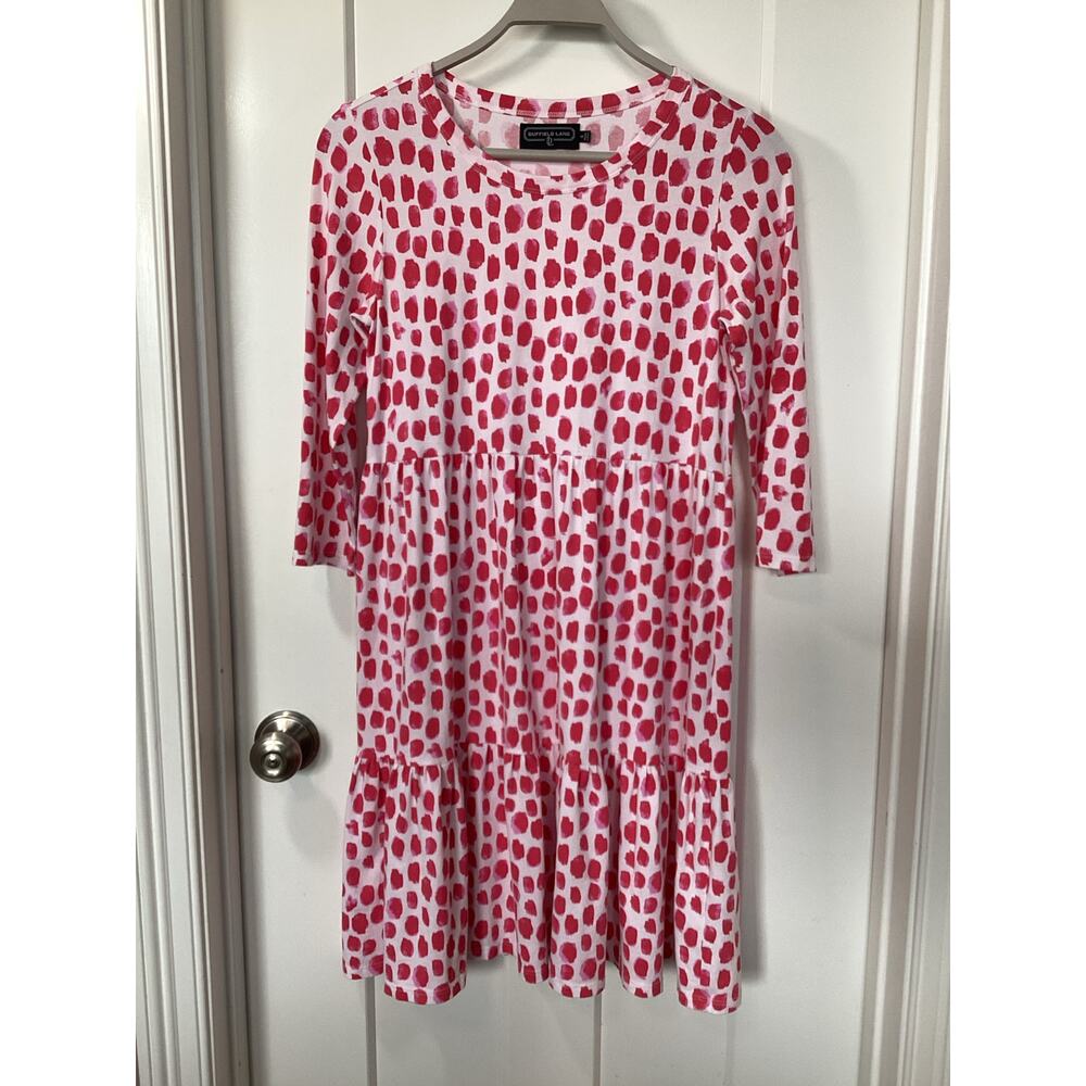 Duffield Lane Women's Brushstroke Tiered Ashton Dress White Pink Red‎ Size Small